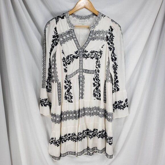 Hale Bob Dresses & Skirts - Hale Bob Women's White Black Swing Dress Floral Embroidered Size XS (C-8)